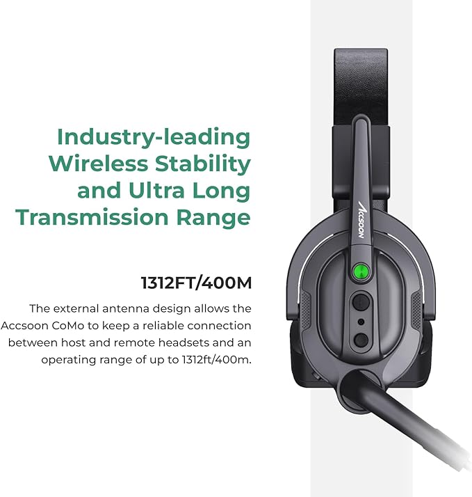 Accsoon Como MIC02-H Wireless Headset Intercom System Host Headset Full Duplex 1312ft Team Communication Group Talk, Links up to 9-Person, 10+Hour Battery Life(Only Host Headset)