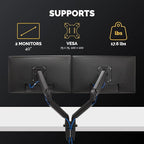 Fellowes Platinum Series Dual Monitor Arm for 40-Inch Monitors, Full Motion, 360° Rotation, VESA Mount with Grommet or Clamp, USB Ports, Ergonomic, Black, 8042501