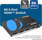 OREI 8K HDMI Switch 5 in 1 Out – HDMI Switch with Remote 8K@60Hz 4:2:0/4K@120Hz 4:4:4-48Gbps Switcher with HDR10+, VRR, ALLM & QFT, CEC - for PS5, Xbox, Roku, Fire TV