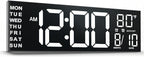 JALL 13" Large Digital Wall Mount Clock, Count Down Timer, Alarm, Big LED, DST, Temperature for Living Room Classroom Desk, Xmas, Birthday Gift for Senior Mom Dad, White