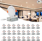 MKUJOO 24 Pack 6 Inch Ultra-Thin LED Recessed Ceiling Light with Junction Box,panel light,Daylight, 13W,2700K/3000K/3500K/4000K/5000K Selectable Dimmable Downlight ETL&FCC&CE and Energy Star Certified