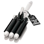 Alure Three Barrel Curling Iron Wand Hair Waver with LCD Temperature Display - 1 Inch Ceramic Tourmaline Triple Barrels, Dual Voltage Crimp (Black/White)