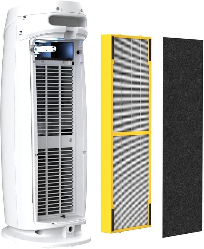 GermGuardian Air Purifier for Home, for Wildfire Smoke, Pets, Pollen, Odor, Mold Spores, Large Rooms Up to 743 Sq. Ft., with HEPA Pure Air Filter, UV-C Light, Air Quality Sensor, 22", AC4880W, White