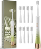 AJELU Upgrade Sonic Electric Toothbrush for Adults, 8 Replacement Brush Heads, Rechargeable Electric Toothbrush with 2-Minutes Timer IPX7 Water-Proof, for Indoor & Outdoor, White & Green Gradient