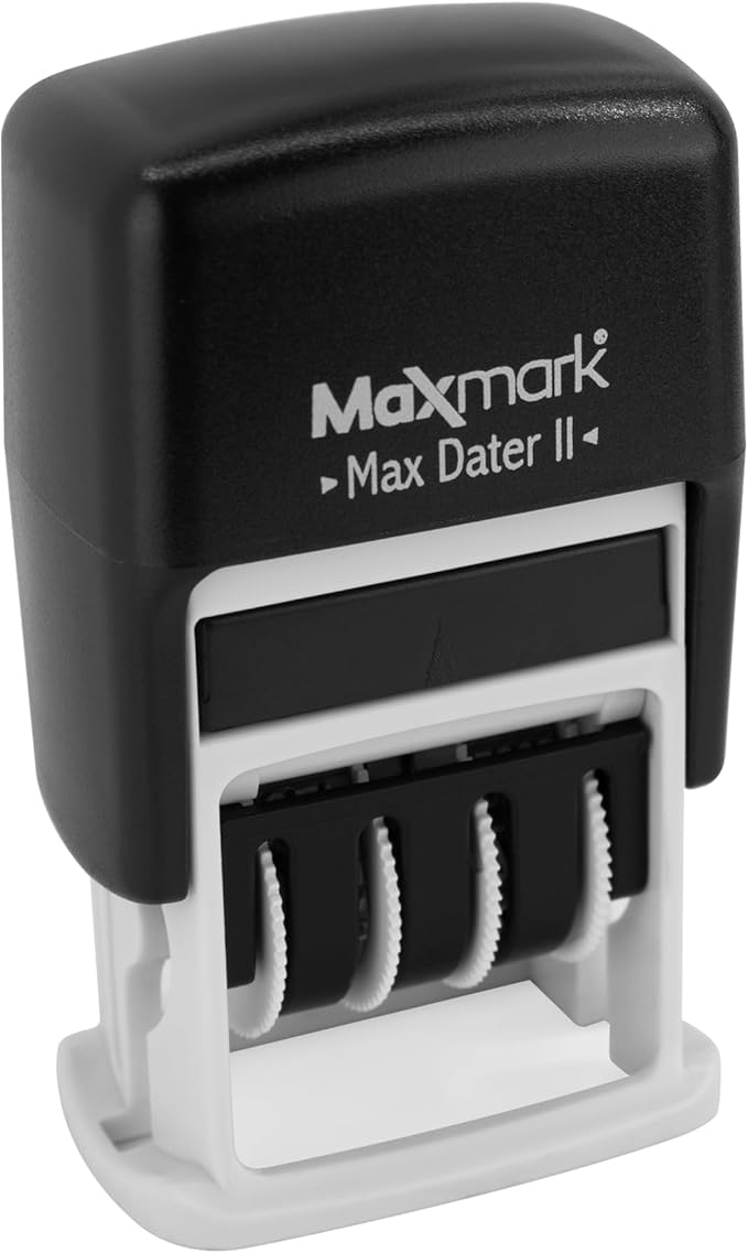MaxMark Self-Inking Rubber Date Office Stamp with Revised Phrase & Date - Black Ink (Max Dater)