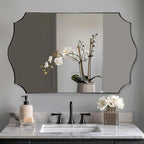 ANDY STAR Rectangle Mirror 24x40 Inch, Matte Black Scalloped Bathroom Mirror, Unique Rectangle Mirror for Bathroom, Powder Room, Entryway (Vertical or Horizontal)
