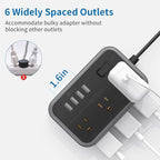 NTONPOWER 6 Widely Spaced Outlet(2 Side) Power Strip with 4 USB Ports, Extension Cord 15 Ft