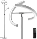 SIBRILLE 2-in-1 Dimmable Floor Lamp with Reading Light - Rotatable Standing Lamp with Remote&Touch Control, Stepless Color Brightness Adustable, Modern Lamp for Living Room Bedroom Office, Silver