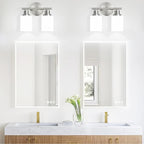 Guliaofo 2-Light Vanity Lights, Brushed Nickel Bathroom Light Fixture with Striped Textured Milky White Glass Shade, E26 Modern Vanity Lighting Fixture for Bathroom Wall Sconce Light Over Mirror