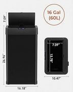 TLSUNNY 16 Gallon Motion Sensor Trash Can,Touchless Automatic Garbage Can,Brushed Stainless Steel Smart Bin,with Bag Holder,Soft Close Lid,for Kitchen,Office,RV,Bedroom,Living Room (Black, 60L)