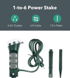 BN-LINK Outdoor 6ft Extension Cord Power Stake with 6 Outlets, Outside Power Strip with Overload Protection & Weatherproof Covers, Waterproof Yard Stake Outlets Use for Camping, Sprinkler, Party