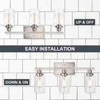 WINSHEN Bathroom Light Fixtures 3-Lights Seeded Glass in Brushed Nickel Finish, 23.6-Inches Vanity Lighting Bath Wall Mount Lamp for Kitchen Living Room Workshop
