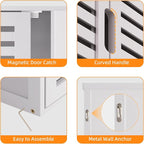 HITNET White Bathroom Cabinet Over Toilet, Bamboo Hanging Medicine Cabinet, Wall-Mounted Storage Organizer, Kitchen Cupboard with Double Doors and Adjustable Shelf