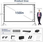 Projector Screen Outdoor, Vamvo Projector Screen with Stand Portable 150" Foldable ProjectorScreen, 10 Feet Indoor Movie-Screen with Carrying Bag for Home Theater Backyard Movie Night