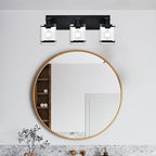 WINSHEN 3-Light Black Bathroom Light Fixture Over Mirror, Vanity Wall Lighting with Rectangular Clear Glass, E26 Bulb Base