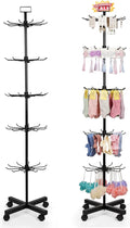 Exttlliy 5-Tier Metal Spinning Display Stand Rack with Wheels, Black Iron, 50 Hooks, Lockable Wheels, Ideal for Jewelry, Accessories, Foods