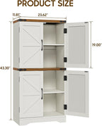 Farmhouse Floor Storage Cabinet with Adjustable Shelves, Rustic Style for Bathroom, Kitchen, Living Room