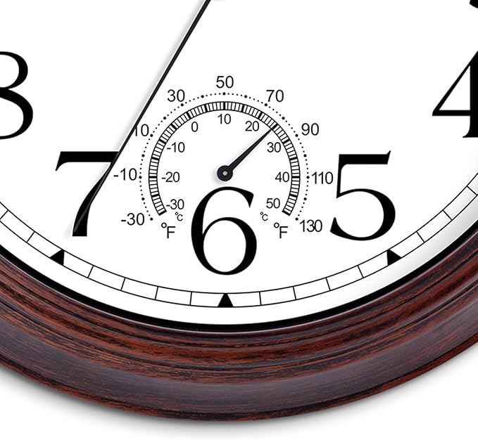 KECYET 10 Inch Outdoor Wall Clock with Thermometers, Vintage Silent Wall Clocks Battery Operated, Retro Non-Ticking Clock Decorative for Living Room, Patio, Kitchen, Office, Bathroom, Bedroom(Bronze)