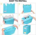 BALEINE File Organizer Box, Cardboard File Folder Organizer with Handle for Letter Size, Portable Collapsible Hanging Filing Box for Home Office Document Storage (4 Pack, Blue)