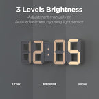mooas 3D Pure mini White Gold LED Clock, Multi-Function LED Clock (Calendar, Alarm, Temperature) (8.5" White Gold Table Alarm Clock)