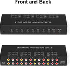 RuiPuo 8Port AV to HDMI Converter Adapter Support 16:9/4:3 Switch for Wii/N64/PS1/PS2/PS3/VHS/VCR/DVD Players etc (8Port RCA in to 1 HDMI Converter with IR Remote)