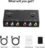 RuiPuo 2 Port RCA/AV to HDMI Converter Adapter Support 16:9/4:3 for WII/N64/PS1/PS2/PS3/VHS/VCR/DVD Players etc(2 AV in 1 HDMI Out)