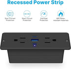 CCCEI Recessed Power Strip with Outlet and 65W USB C Ports, Furniture Flush Mount Power Strip, Small Desk Hidden Outlet for Conference Table, Nightstand, Black, 6FT.