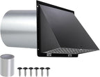 4 Inch Dryer Vent Cover Outside,Dryer Vent Cover Outdoor Wall Vent Hood Dryer Exhaust Vent Cap,Hooded Wall Vent with Screen & Damper,Wall Mount Extractor Vent for Dryer Duct AC,Galvanized Steel,Black