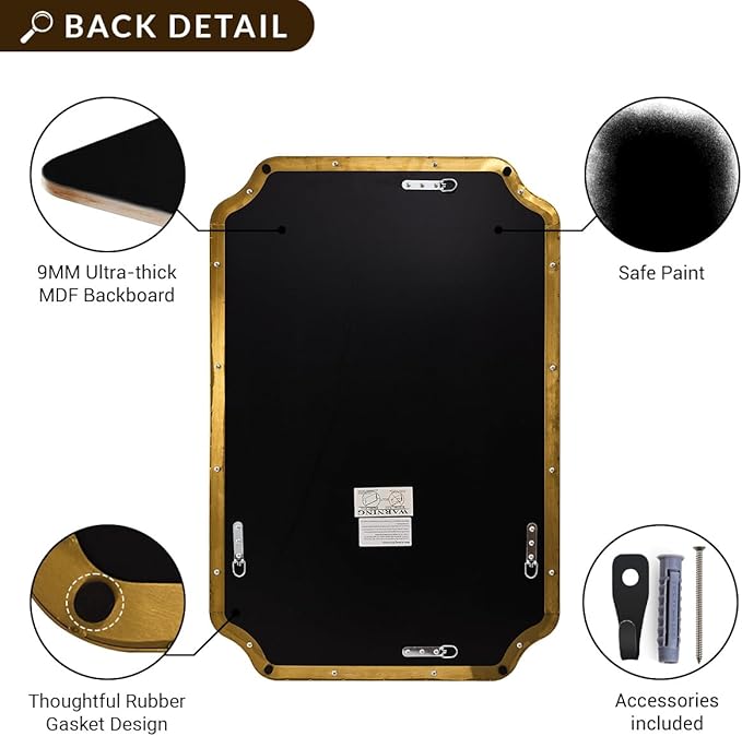 ANDY STAR Brushed Gold Mirror, 22"x30" Bathroom Vanity Mirror, Rounded Rectangle Bathroom Mirror with Rust-Proof Stainless Steel 1" Frame, Wall Mounts Horizontally or Vertically
