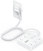 Surge Protector Power Strip with 1700 Joules Protection, TESSAN 5FT White Extension Cord with 6 AC Outlets, 3 USB Ports(1 USB C), Multiple Outlets Flat Plug Power Strip, for Home Office Dorm