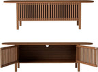 HollyHOME Bamboo TV Stand with Storage for TVs up to 65", Modern Entertainment Center with Fence Door, Accent TV Table with 2 Shelf, Media Console TV Stand for Living Room, Bedroom, Walnut