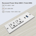 4 LEAF USB C Recessed Power Strip Fast Charge Desktop Power Station 2 Outlets 2 USB (PD20W & QC18W, Total 20W) Mountable Flat Plug 10'ft Extension Cord Mount for Tabletop Sofa Cabinet Nightstand