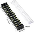 MILAPEAK 10pcs (5 Sets) 12 Positions Dual Row 600V 15A Screw Terminal Strip Blocks with Cover + 400V 15A 12 Positions Pre-Insulated Terminals Barrier Strip (Black & Red)