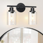 Unicozin 2 Light Vanity Lights, Black Wall Sconce Light with Clear Glass, Bathroom Light Fixtures, Wall Lights for Mirror, Living Room, Bedroom, Hallway, E26 Base (Bulbs Not Included)