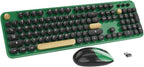 Kootop Wireless Keyboard,Cute Colorful 104 Keys Typewriter Retro Round Keycaps Keyboard for PC Laptop,Desktop,Windows, Home and Office Keyboards (Black Green)