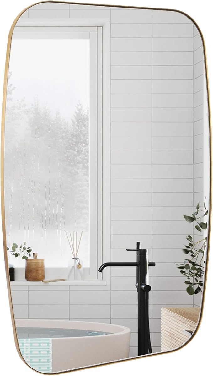 Oval Mirrors for Bathroom, 30"×48" Gold Vanity Mirror with Stainless Steel Metal Frame, Brushed Gold Oblong Bathroom Wall Mounted Modern Mirror for Over Sink