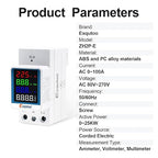 Exqutoo Multi-Function Energy Meter Color Digital Energy Meter - Measurement of AC Volts, Amps, Hertz, Watts, PF and Kilowatt-Hours - GT2P-E, AC 80~270V, 0~100A, 0~25KW, 50/60Hz, Rail-Mounted Meter
