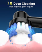 Rtauys Rotating Electric Toothbrush for Adults with 8 Brush Heads (2 Types), 5 Modes Rechargeable Power Toothbrush with Travel Case and 2 Minute Smrte Timer