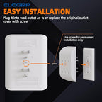 ELEGRP 6-Outlet Extender with Central Anchor, 3-Prong Grounded Wall Tab, Multiple Outlet Extender with 6 Electrical Outlets, ETL Listed, 1 Packs, White