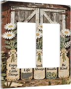 Bvtewkhz Rustic Daisy Barn Door Flowers 2 Gang Double Rocker Decorative Light Switch Covers Electrical Faceplate Switch Plates for Bathroom Kitchen Home