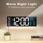 JALL 16" Large Digital Wall Mount Clock, Count Down Timer, Alarm, Big LED, RGB Color, DST, Temperature for Living Room Classroom Desk, Xmas, Birthday Gift for Senior Mom Dad (White Blue, 16 inches)