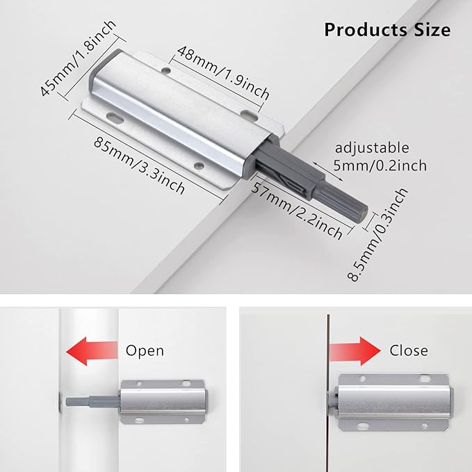 Push to Open Door Latch, 5 Pack Magnetic Push Latches,Adhesive Heavy Duty Touch Latch Hardware for Push to Open, Magnetic Door Catch for Cabinet Drawer Wardrobe Kitchen Door