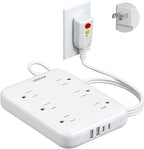 2 Prong GFCI Power Strip, VINTAR 2 Prong to 3 Prong GFCI Plug Adapter, 6ft Extension Cord with 6 Outlets & 4 USB(2 USB-C), 1050J Surge Protector, Polarized Plug Wall Mount for Non-Grounded Outlet