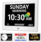 MRCHYDZ 11 Inch Clock with Day and Date for Elderly Large Display Digital Clocks 12 Alarm 3 Display Modes Large Font Alzheimer's Clock Alarm Clocks for Seniors Auto DST 11in White