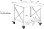 TQQDCI Printer Stand, 23.6 x 23.6 Inches Large Printer Stand with Storage Shelf, 2 Tier Printer Table for Home Office, Rolling Printer Cart with Industrial Wheels, Mini Fridge Stand Table, White