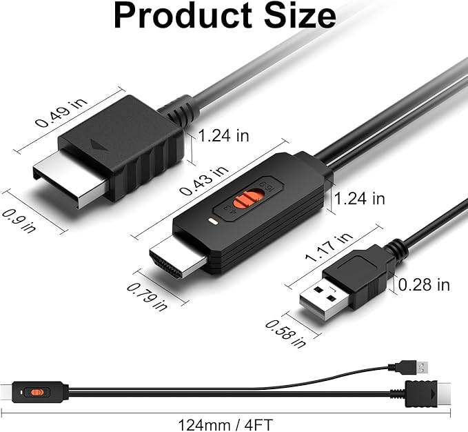 Azduou PS2 to HDMI Adapter HD-Link Cable for PS1 Support 4:3/16:9 Switch, Converter PS3 Video Signal to HDMI Signal with S-Video Singal（Support PS1，PS2，PS3） 3 in 1