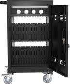 OFLILAK 30-Device Mobile Charging Cart with Charging Power Strip and Front and Rear Access Locks, Cable Management, Up to 17"", Safe Charging Cabinet for Ipads, Chromebooks, Tablets, Laptops Black