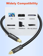 VANAUX Digital Optical Audio Cable Fiber Optic Cable S/PDIF Toslink Cords Compatible with Home Theater, Sound Bar, TV, PS4, Xbox, PlayStation & More - Black (26ft/8m)