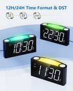 Mesqool Digital Alarm Clock for Bedroom, 7.5" Big Display, 7-Color Night Light,USB & Type C Charger, Dimmer,12/24 H,Plug-in Easy to Set Alarm Clock for Teens, Kids, Heavy Sleepers