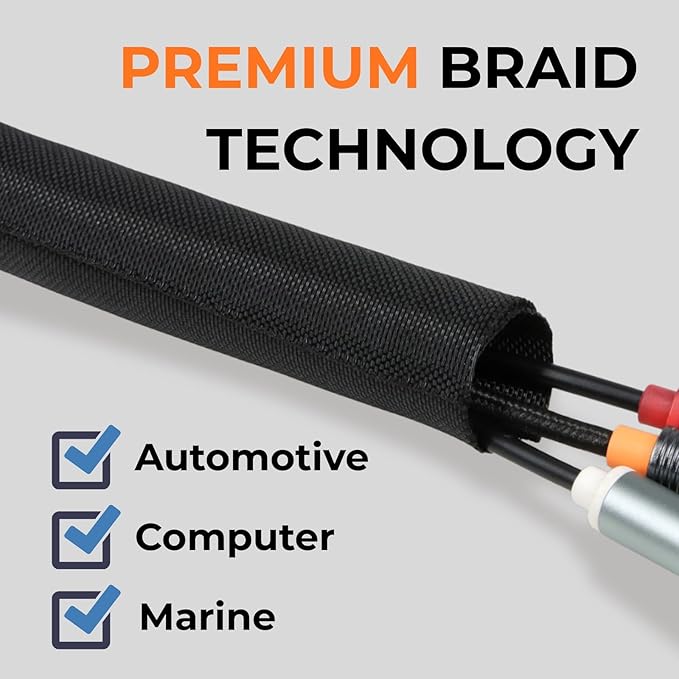 HOLED 1/8 inch Split Braided Cable Management Sleeve for USB Cable Power Cord Audio Video Cable, Wire Loom Cord Protector from Cat Dog Chewing (Black, 10FT)